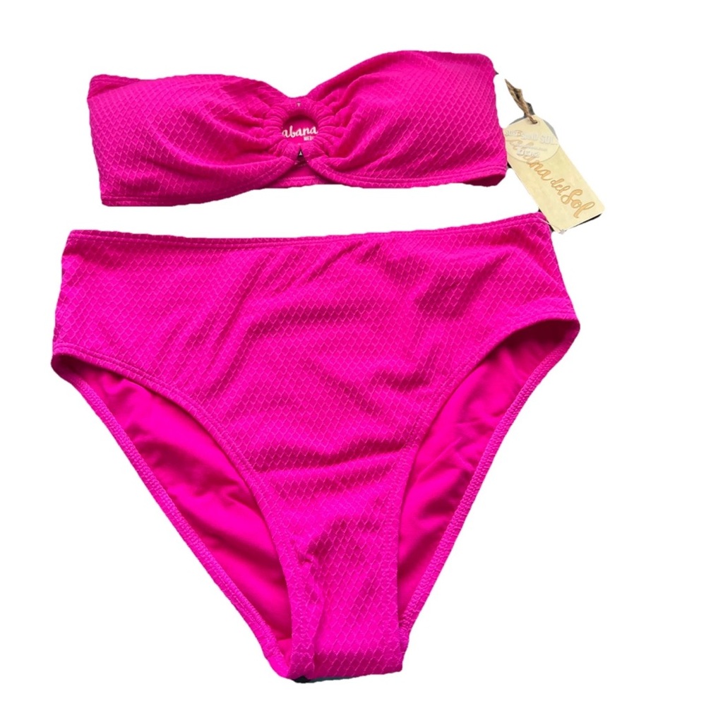 NWT Cabana Del Sol Hot Pink Ring Bandeau Bikini 2pc Set Size Medium  Swim - Picture 2 of 9